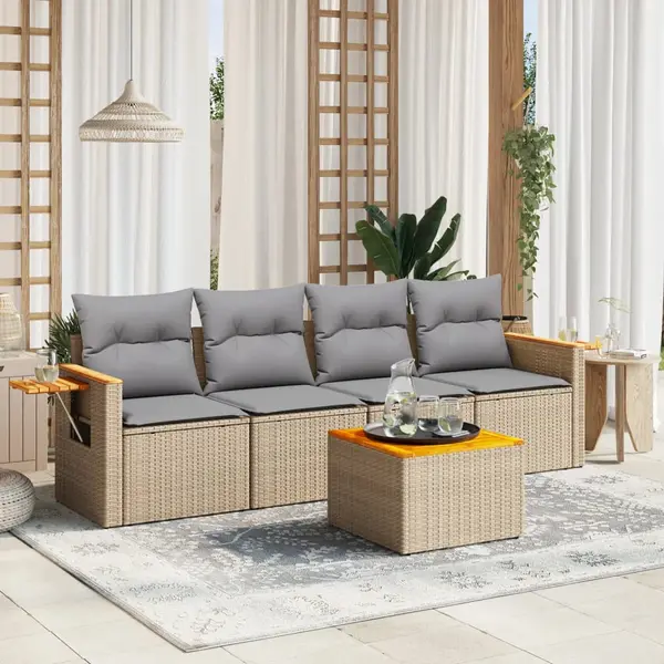 Gossi set canapele de gradina cu perne, 5 piese, bej, poliratan