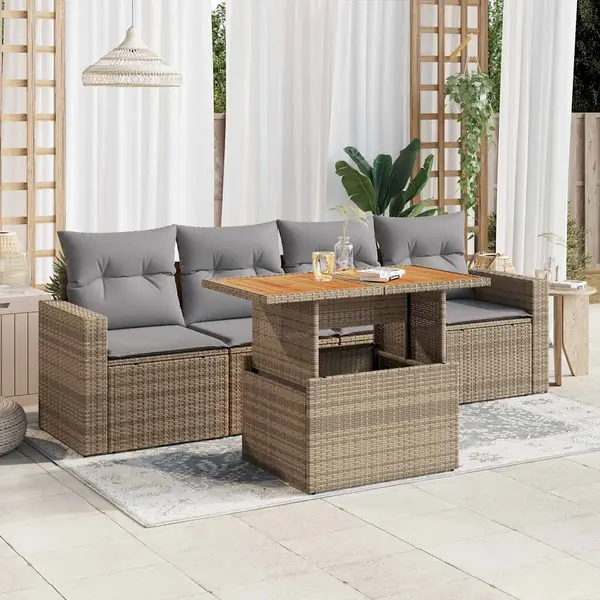 Gossi set canapele de gradina cu perne, 5 piese, bej, poliratan