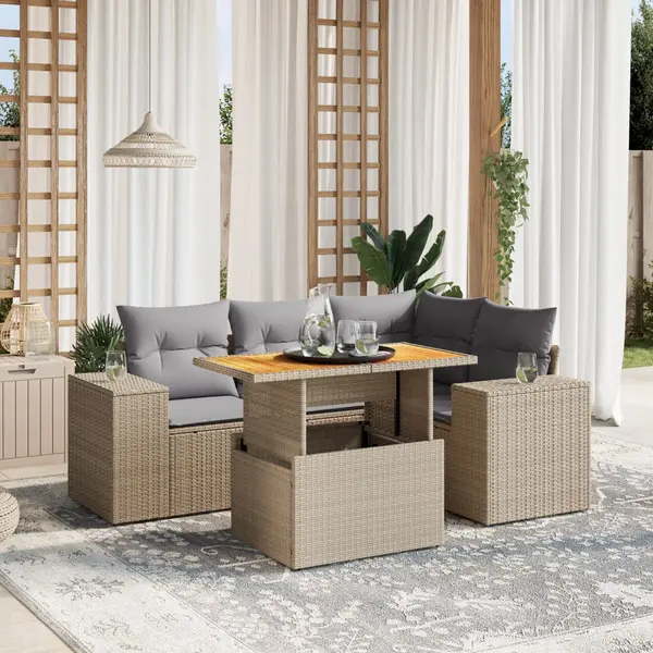 Gossi set canapele de gradina cu perne, 5 piese, bej, poliratan