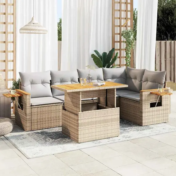 Gossi set canapele de gradina cu perne 5 piese bej poliratan/acacia