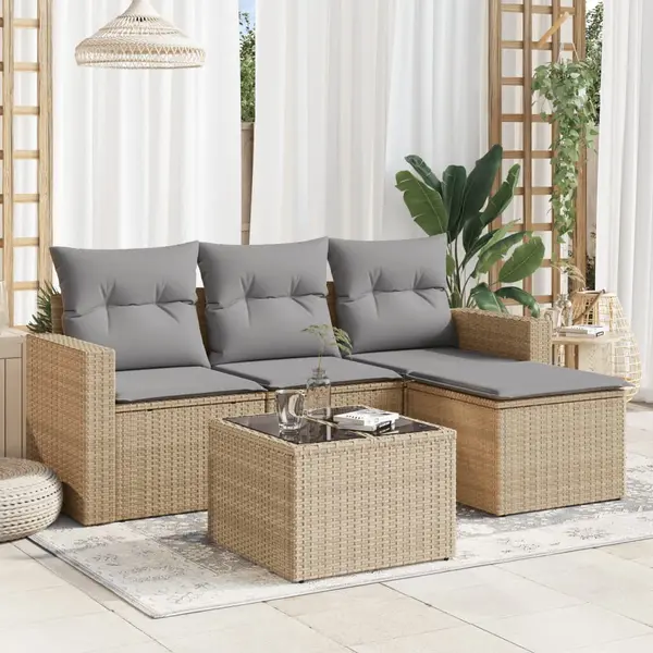 Gossi set canapele de gradina cu perne, 5 piese, bej, poliratan