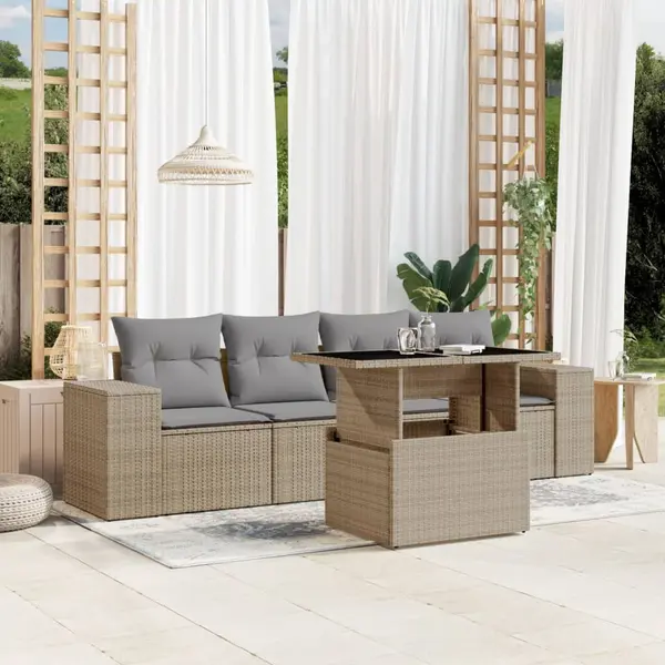 Gossi set canapele de gradina cu perne, 5 piese, bej, poliratan
