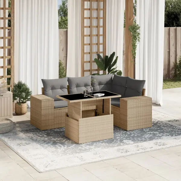 Gossi set canapele de gradina cu perne, 5 piese, bej, poliratan