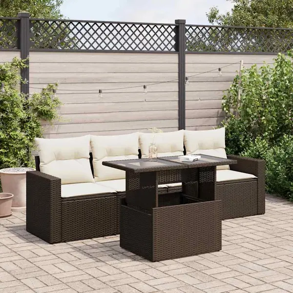 Gossi set canapele de gradina cu perne, 5 piese, maro, poliratan