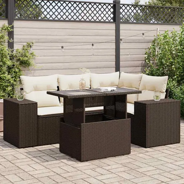 Gossi set canapele de gradina cu perne, 5 piese, maro, poliratan