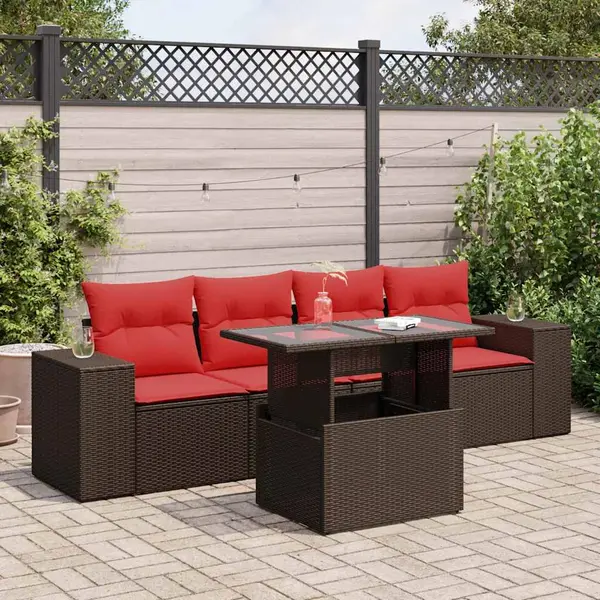 Gossi set canapele de gradina cu perne, 5 piese, maro, poliratan