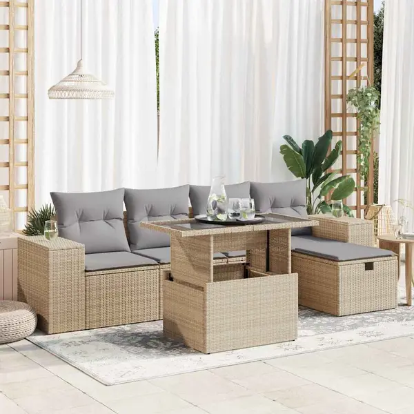 Gossi set canapele de gradina cu perne, 6 piese, bej, poliratan