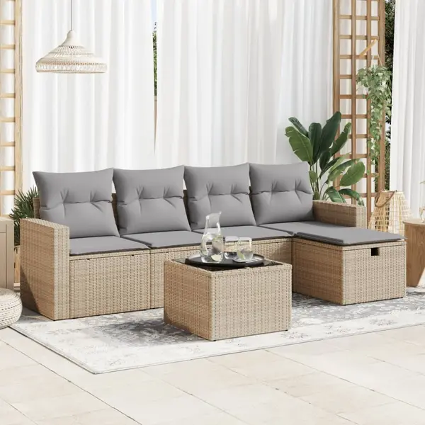 Gossi set canapele de gradina cu perne, 6 piese, bej, poliratan