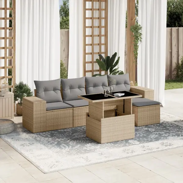 Gossi set canapele de gradina cu perne, 6 piese, bej, poliratan