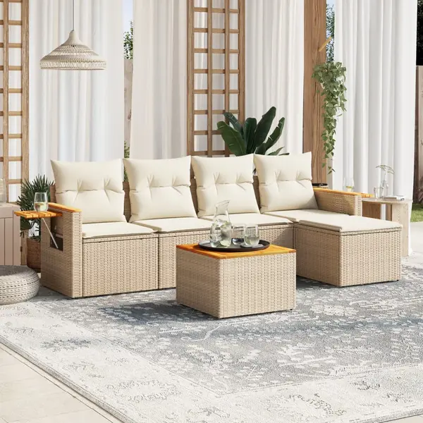 Gossi set canapele de gradina cu perne, 6 piese, bej, poliratan