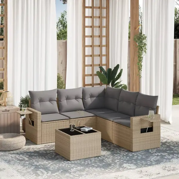 Gossi set canapele de gradina cu perne, 6 piese, bej, poliratan