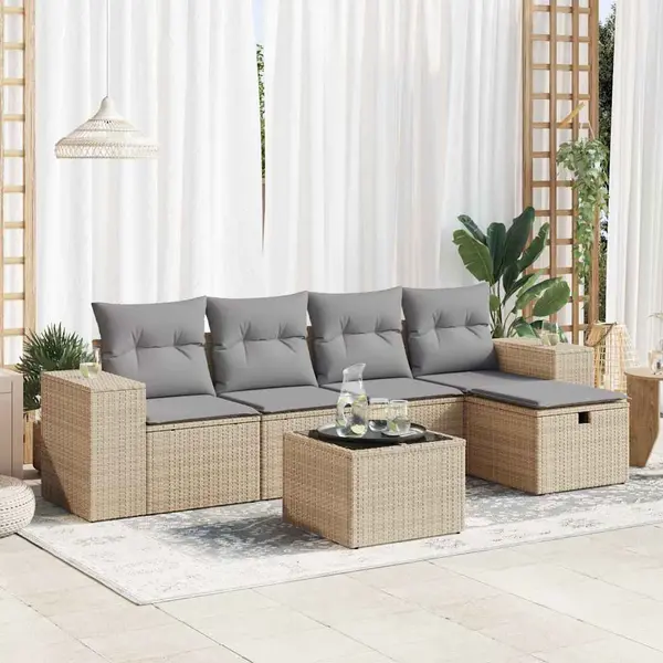 Gossi set canapele de gradina cu perne, 6 piese, bej, poliratan