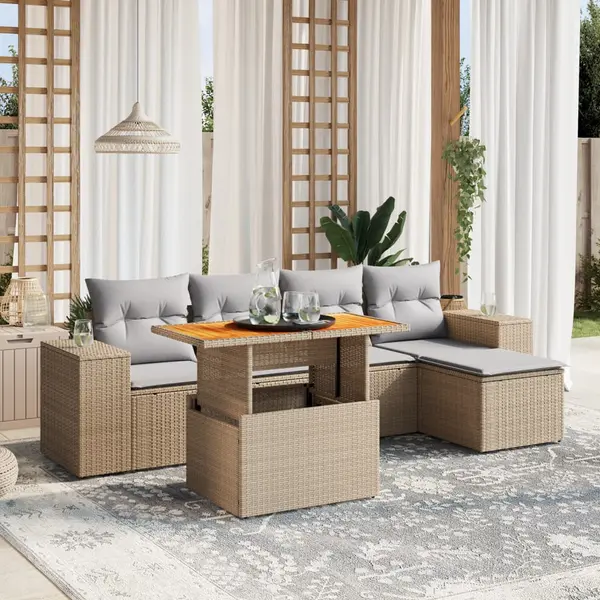Gossi set canapele de gradina cu perne, 6 piese, bej, poliratan