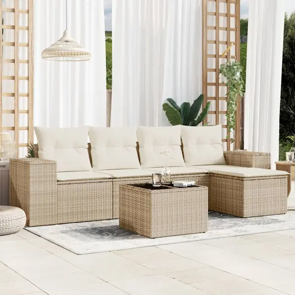 Gossi set canapele de gradina cu perne, 6 piese, bej, poliratan