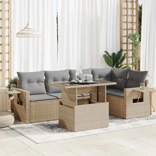 Gossi set canapele de gradina cu perne, 6 piese, bej, poliratan