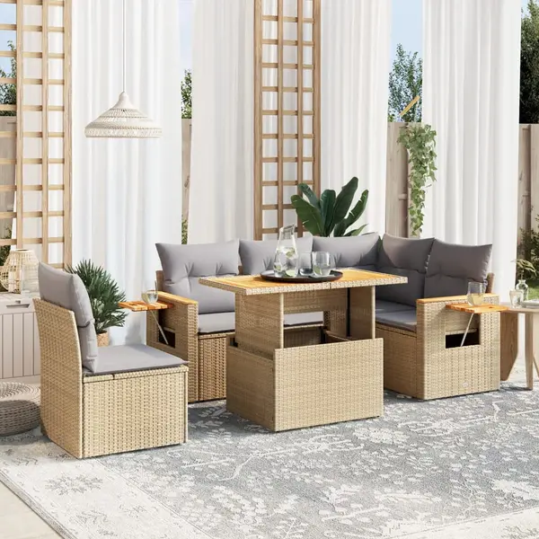 Gossi set canapele de gradina cu perne, 6 piese, bej, poliratan