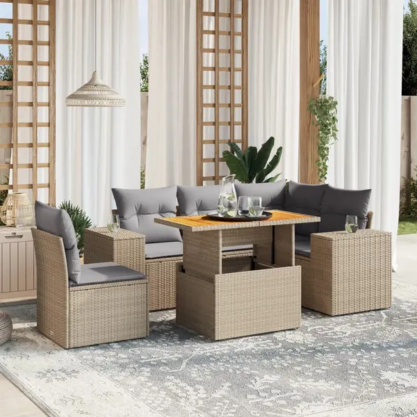 Gossi set canapele de gradina cu perne, 6 piese, bej, poliratan