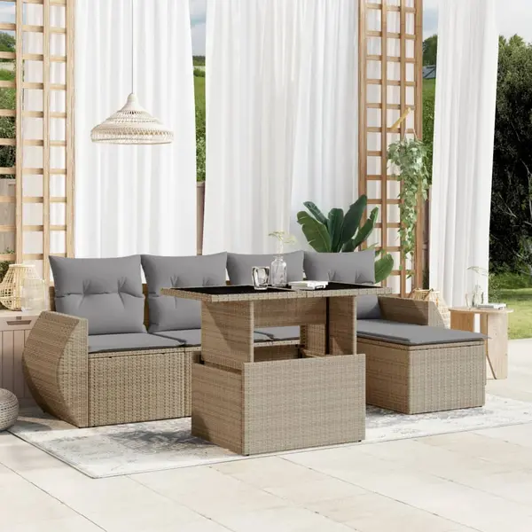 Gossi set canapele de gradina cu perne, 6 piese, bej, poliratan