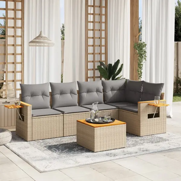 Gossi set canapele de gradina cu perne, 6 piese, bej, poliratan