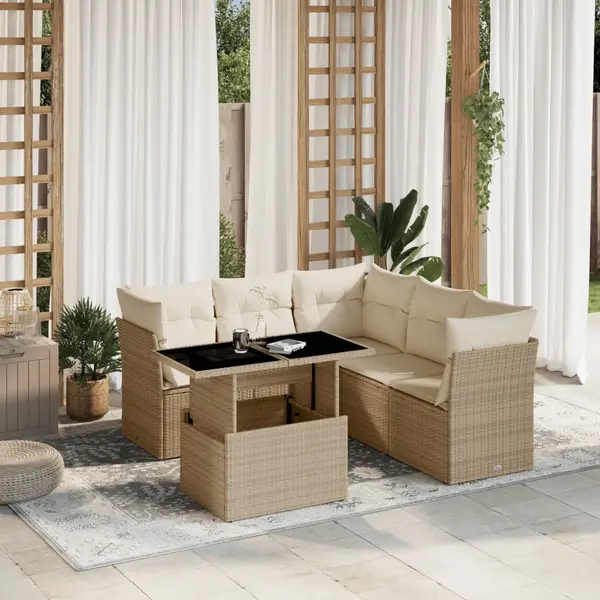 Gossi set canapele de gradina cu perne, 6 piese, bej, poliratan