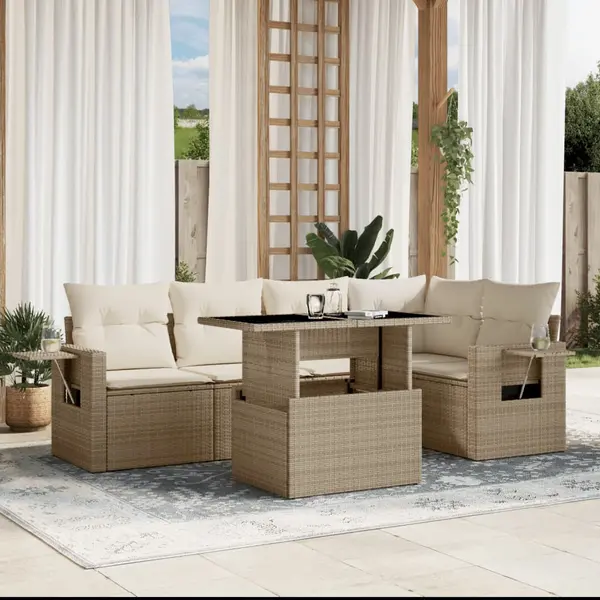 Gossi set canapele de gradina cu perne, 6 piese, bej, poliratan