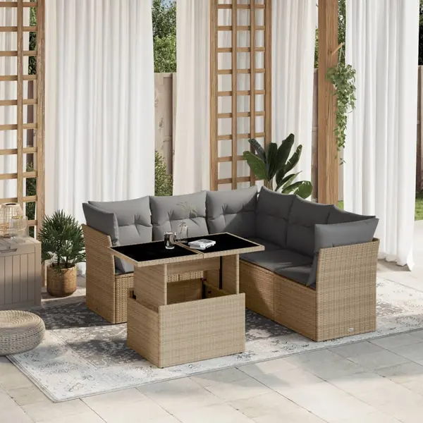 Gossi set canapele de gradina cu perne, 6 piese, bej, poliratan