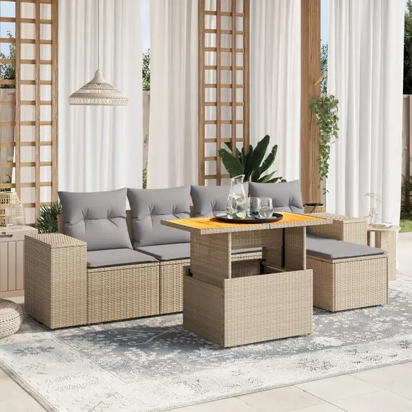 Gossi set canapele de gradina cu perne, 6 piese, bej, poliratan