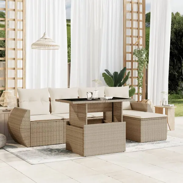 Gossi set canapele de gradina cu perne, 6 piese, bej, poliratan