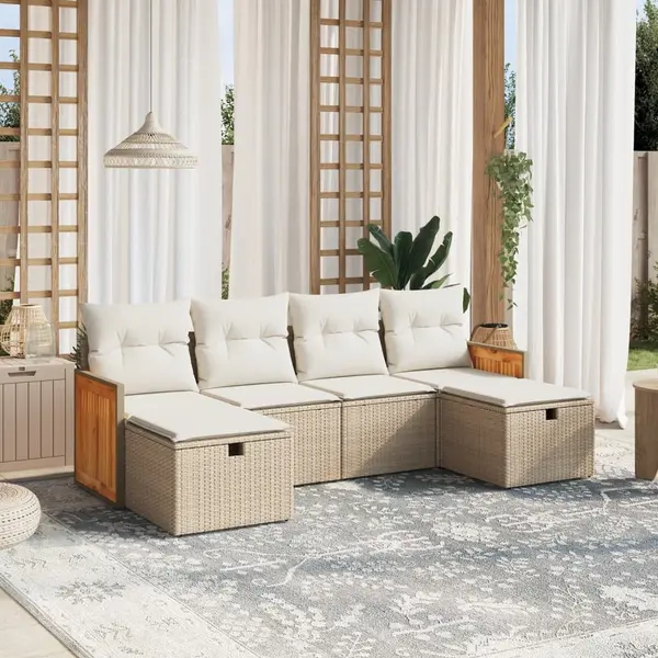 Gossi set canapele de gradina cu perne, 6 piese, bej, poliratan