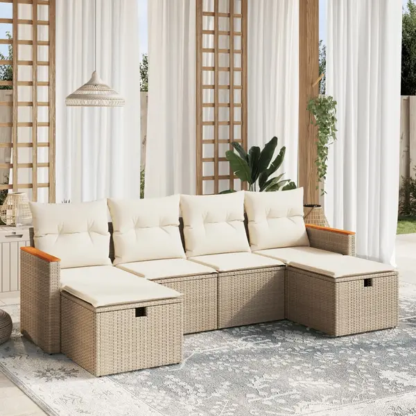 Gossi set canapele de gradina cu perne, 6 piese, bej, poliratan