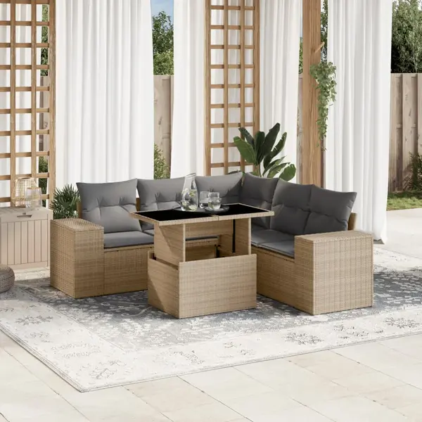 Gossi set canapele de gradina cu perne, 6 piese, bej, poliratan