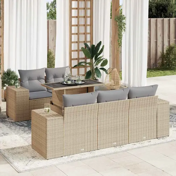 Gossi set canapele de gradina cu perne, 6 piese, bej, poliratan