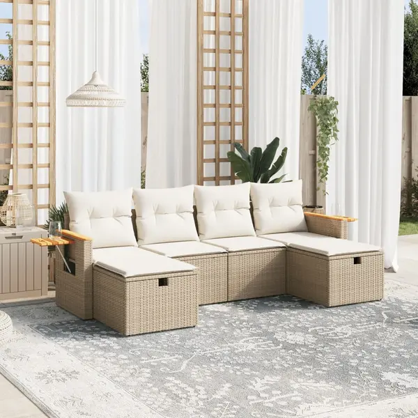 Gossi set canapele de gradina cu perne, 6 piese, bej, poliratan