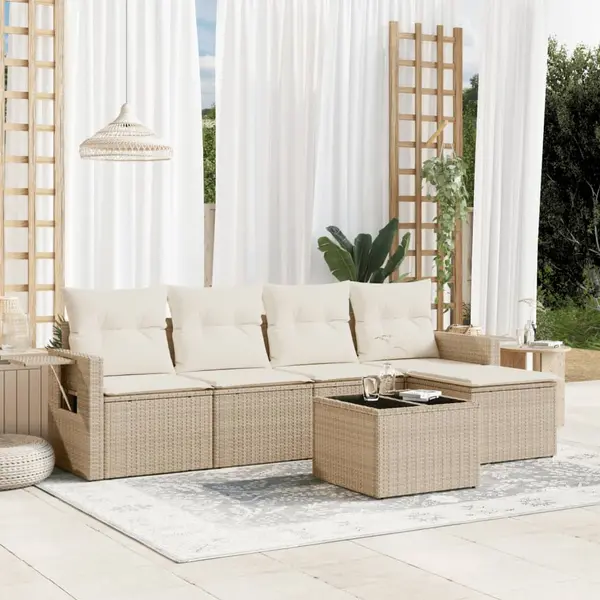 Gossi set canapele de gradina cu perne, 6 piese, bej, poliratan