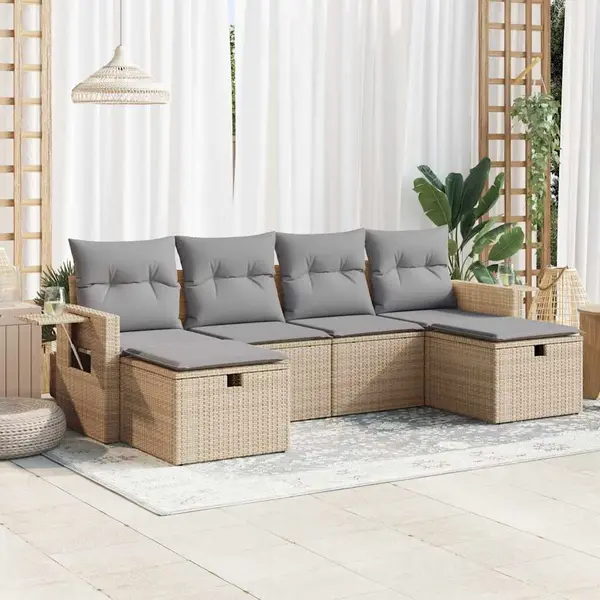 Gossi set canapele de gradina cu perne, 6 piese, bej, poliratan