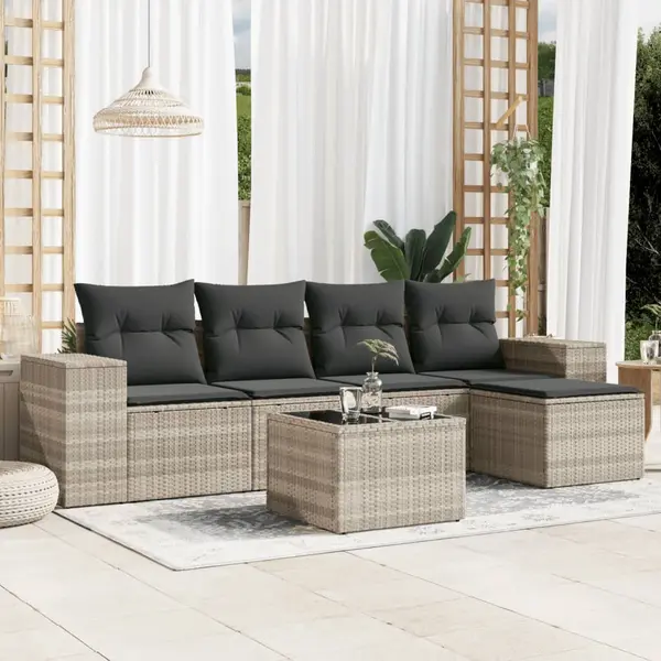 Gossi set canapele de gradina cu perne, 6 piese gri deschis poliratan
