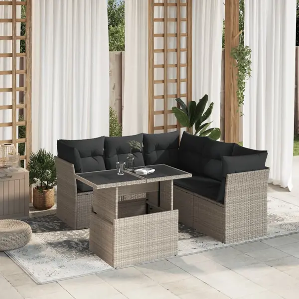 Gossi set canapele de gradina cu perne, 6 piese gri deschis poliratan