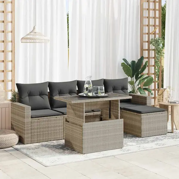 Gossi set canapele de gradina cu perne, 6 piese gri deschis poliratan