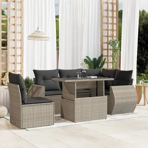 Gossi set canapele de gradina cu perne, 6 piese gri deschis poliratan
