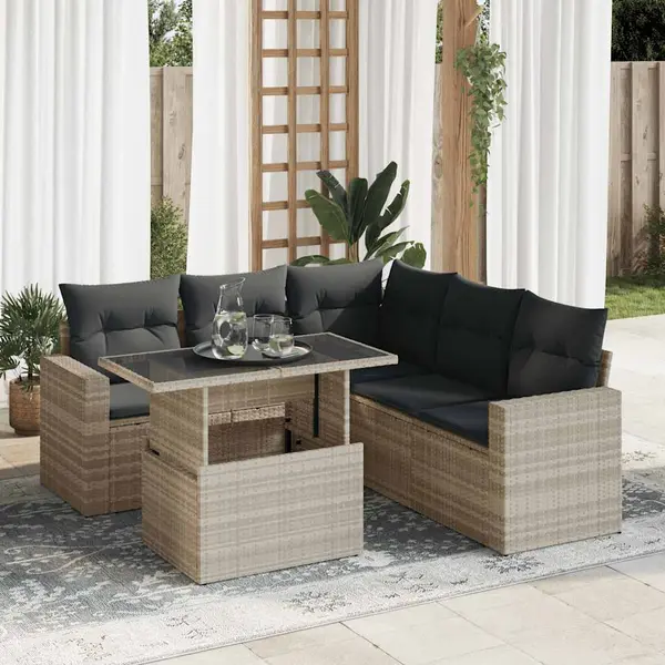 Gossi set canapele de gradina cu perne, 6 piese gri deschis poliratan