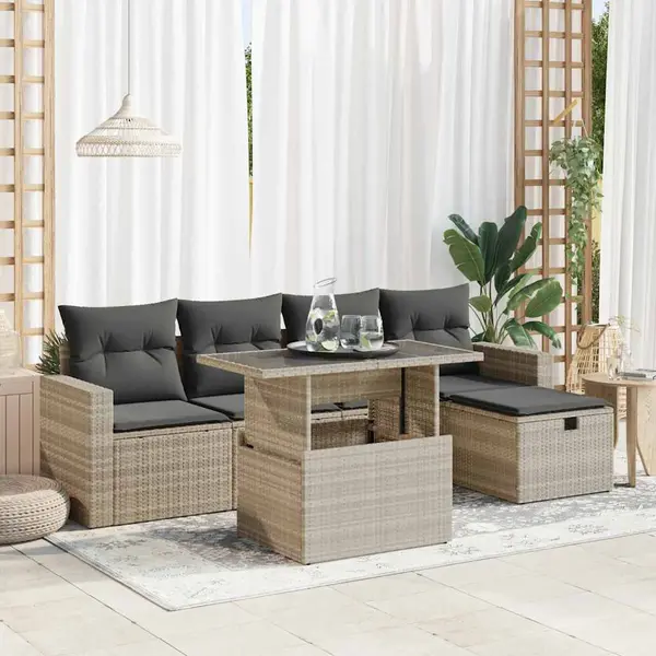 Gossi set canapele de gradina cu perne, 6 piese gri deschis poliratan