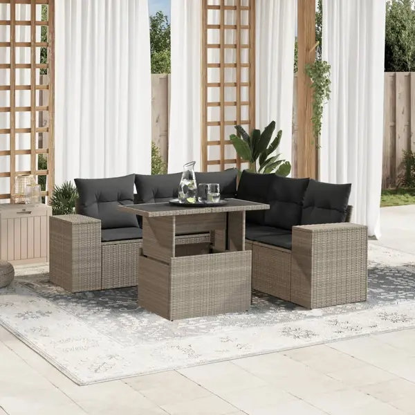 Gossi set canapele de gradina cu perne, 6 piese gri deschis poliratan