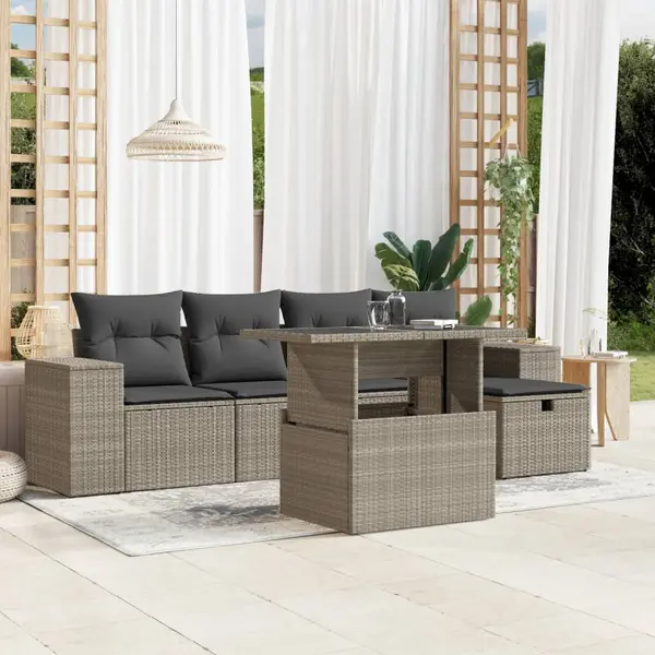 Gossi set canapele de gradina cu perne, 6 piese gri deschis poliratan