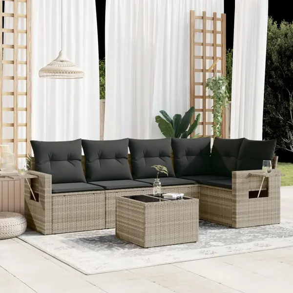 Gossi set canapele de gradina cu perne, 6 piese gri deschis poliratan