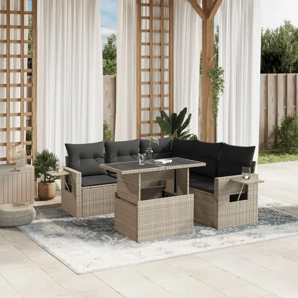 Gossi set canapele de gradina cu perne, 6 piese gri deschis poliratan