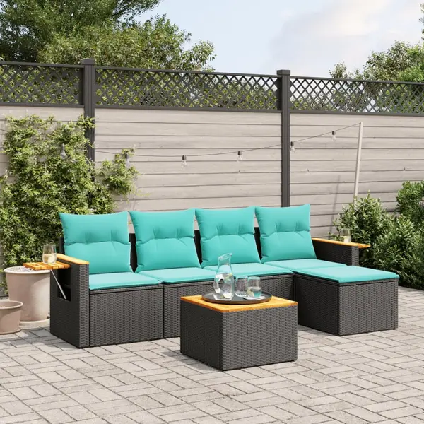Gossi set canapele de gradina cu perne, 6 piese, negru, poliratan