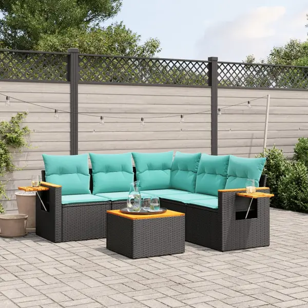 Gossi set canapele de gradina cu perne, 6 piese, negru, poliratan