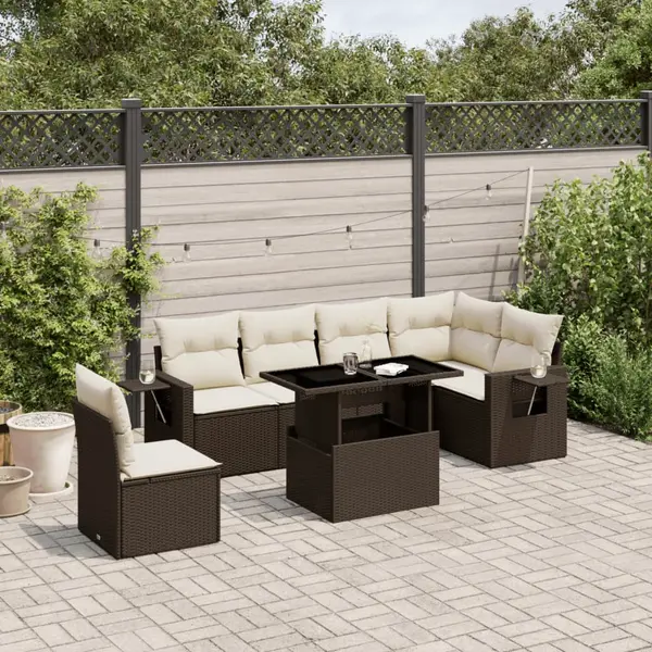 Gossi set canapele de gradina cu perne, 7 piese, maro, poliratan