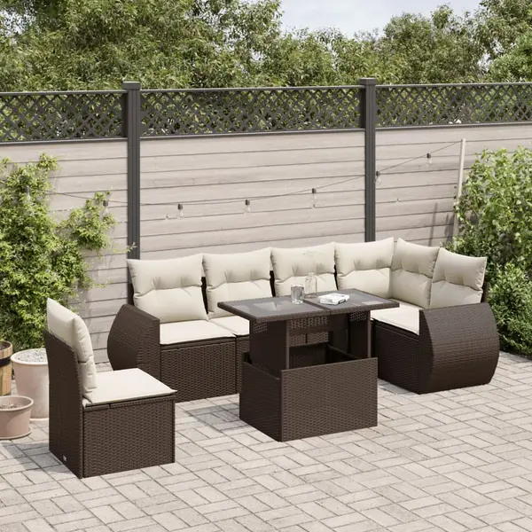 Gossi set canapele de gradina cu perne, 7 piese, maro, poliratan