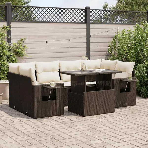 Gossi set canapele de gradina cu perne, 7 piese, maro, poliratan